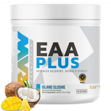 RAW EAA Plus, Amino Acids Powder, Island Slushie (30 Servings) - Pre Workout Amino Energy Powder for Advanced Endurance, Recovery & Lean Muscle Growth - BCAA Amino Acids Supplement for Men & Women