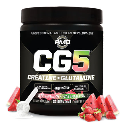 PMD Sports CG5 Premium Creatine & L Glutamine Powder, Power Recovery, Build Lean Muscle, Increase Workout Performance, Maximum Strength Pre Workout & Post Workout, Strawberry Watermelon, 30 Servings