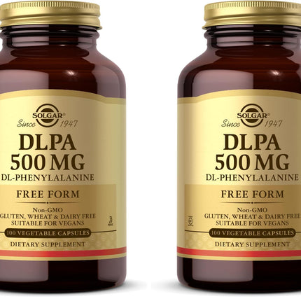 Solgar DLPA 500 mg, 100 Vegetable Capsules - Free Form DL-Phenylalanine - Supports Central Nervous System - Vegan, Gluten Free, Dairy Free, Kosher - 100 Servings (Pack of 2)