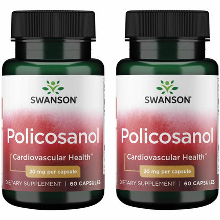 Swanson Policosanol - Supplement Helps Support Cardiovascular Health - All Natural Formula Aids Good Heart Health & Function - Helps Maintain Healthy Cholesterol Levels (60 Capsules, 20mg each) 2 Pack