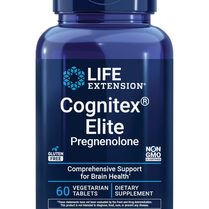 Life Extension Cognitex® Elite Pregnenolone, sage, Blueberry, ashwagandha, phosphatidylserine, Advanced Formula, Attention, Focus, Memory, Gluten-Free, Non-GMO, Vegetarian, 60 Tablets