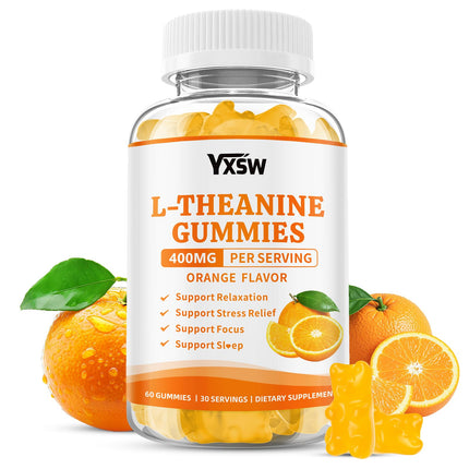 YXSW L-Theanine Gummies, Chewable L-Theanine Supplement for Adults & Kids 400mg with Ashwagandha, GABA, 5HTP for Relax, Zzz & Focus Support, Orange Flavor, 60 Counts