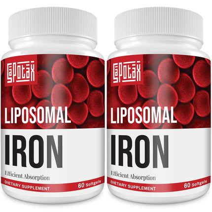 Liposomal Fe Iron Supplement for Women, 65 mg Iron Supplement with Folic Acid & Vitamin B12 for Men, Daily Blood & Energy Support for Adults Iron Deficiency 60 Softgels (2 Bottle)