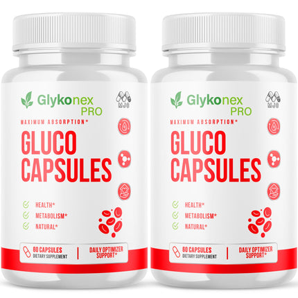(2 Pack) Gluco Capsules, Official Glykonex Pro Gluco Pills with All Natural Ingredients, Maximum Strength Glykonix Supplement Vitamins Supporting Optimal Wellness and Health Naturally (120 Capsules)