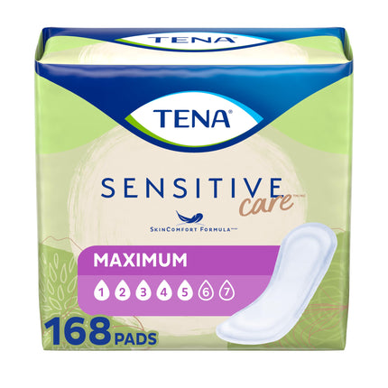 TENA Sensitive Care Incontinence Pads for Women, Bladder Control & Postpartum, Maximum Absorbency, Regular - 168 Count