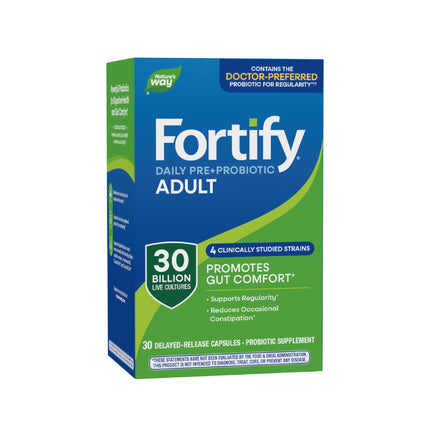 Nature's Way Fortify Daily Pre+Probiotic Adult 30 Billion, Probiotics for Immune and Digestive Health Support*, 30 Billion Live Cultures, 30 Capsules (Packaging May Vary)