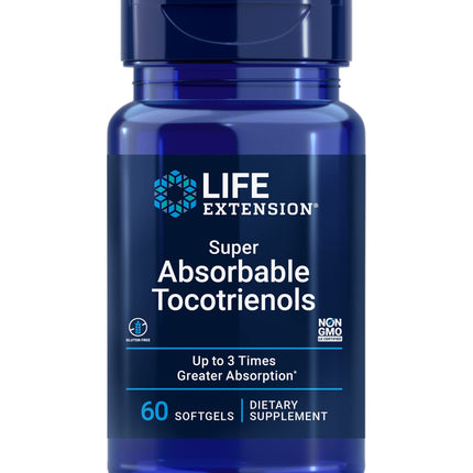 Life Extension Super Absorbable Tocotrienols, Vitamin E as D-Alpha tocopherol, Mixed tocotrienols, Support Hair Growth, Brain Function, Gluten-Free, Non-GMO, 60 softgels