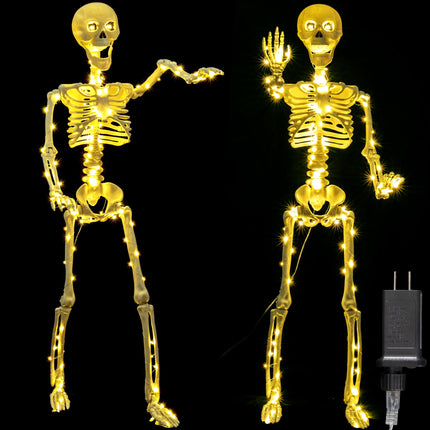 wymulot 2 Pack 40 Inches Plug Operated 400 LED Light Up Halloween Skeleton Full Body Posable Movable Jonints for Halloween Decoration Décor