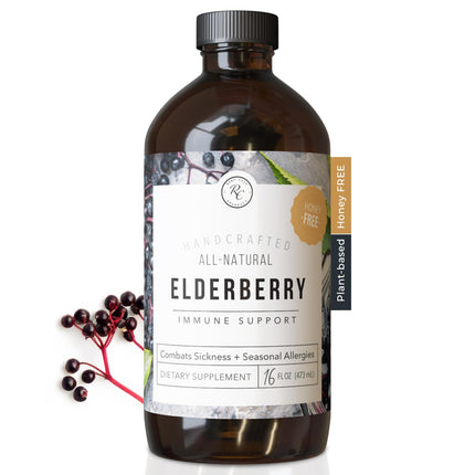 Rowe Casa Organics Honey-Free Elderberry with Antioxidants, Zinc and Vitamin C – Organic Elderberry Syrup for Kids & Adults – Botanical Daily Wellness & Vitality Formula – 16 Fl Oz