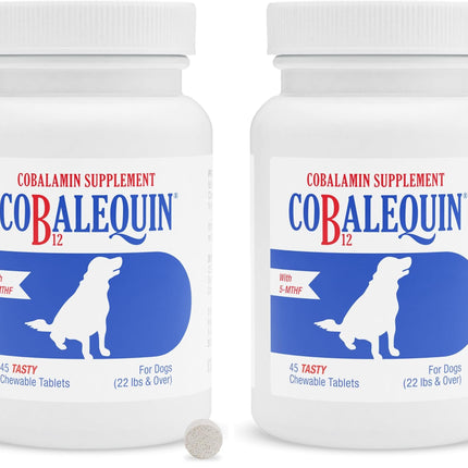 Nutramax Cobalequin B12 for Dogs, Oral Cobalamin Supplement with Folate, Vitamin B12 for Dogs Over 22 lbs., Supports GI Health, Chewable Tablets, 45 Count (Pack of 2)