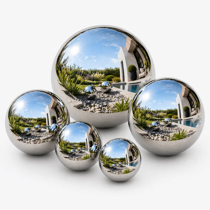Gazing Ball Garden Mirror Outdoor, Outside Decorative Globe Silver 5Pcs Mix