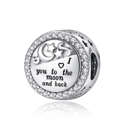 Linorui 925 Sterling Silver Charms Fit Pandora Charms Bracelet I Love You to The Moon and Back Fit Wife Mom Christmas Birthday Gift