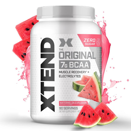 Xtend Original BCAA Powder, 7g BCAAs and 2.5g L-Glutamine for Muscle Recovery Hydration and Lean Muscle, Sugar Free Intra and Post Workout Drink with Electrolytes, Watermelon Explosion, 90 Servings