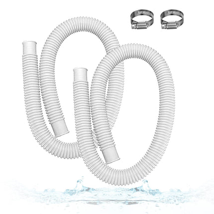 1.5" x 59" Pool Hoses for Above Ground Pools – 2-Pack Pool Pump Replacement Hose with 8 Clamps, Compatible with Intex, Coleman, Summer Waves Pool Pumps & Filters (White 2pcs-1.5“)