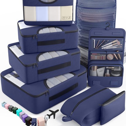 Veken 8 Set Packing Cubes for Travel Essentials, Suitcase Organizer Bags in 4 Sizes, Carry-On Luggage Accessories with Large Laundry & Hanging Toiletry Bag, Must-Have for Airplane, Road Trip & Camping