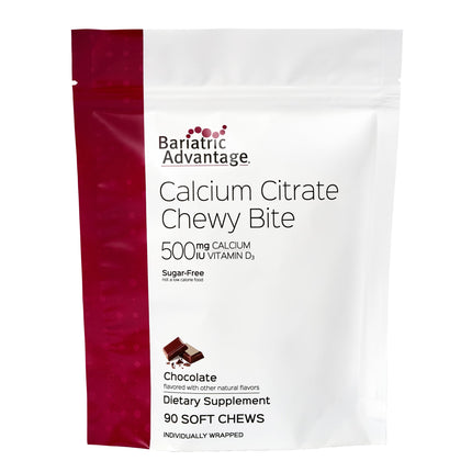 Bariatric Advantage Calcium Citrate Chewy Bites 500 mg - Highly Absorbable & Digestible - Vitamin D3 - Easily Chewable Calcium Supplement - Chocolate Flavor - 90 Count
