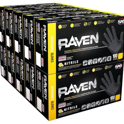 Raven Powder Free Nitrile Disposable Gloves | 7 Mil - Sm | Latex Free, Chemical + Puncture Resistant, Textured Grip, Single Use | for Automotive, Industrial, Janitorial, MRO, Food Service | 66516