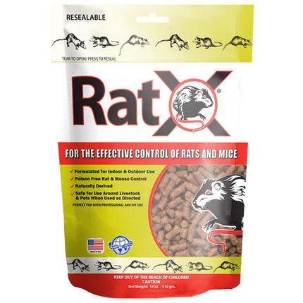 RatX Rodent Control Bait Pellets for Rats & Mice – Poison Free, Pet Safe Indoor & Outdoor Use Pellets 18 oz. Bag
