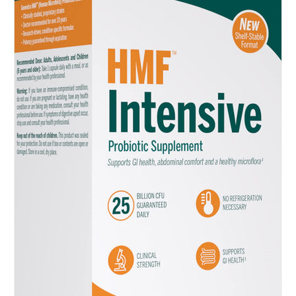 Genestra Brands HMF Intensive | Shelf-Stable Probiotic Supplement Support for GI Health, Abdominal Comfort and Healthy Microflora* | 25 Vegetarian Capsules