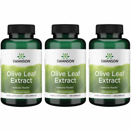 Swanson Olive Leaf Extract Immune and Cardiovascular Health Supplement for Adults Seeking Year-Round Immune Support - 20% Oleuropein (120 Capsules, 500 mg, 3 Pack)