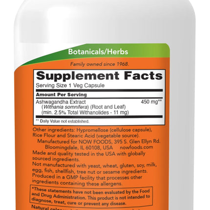 NOW Foods Ashwagandha Extract 450 mg Vegan, Kosher, Non-GMO - 240 Veg Capsules, (Pack of 2)