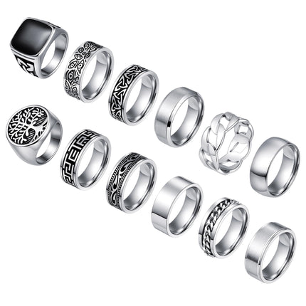 WAINIS 12Pcs Stainless Steel Vintage Signet Rings for Men
