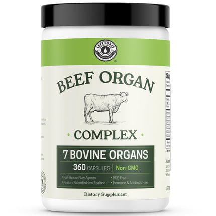 Beef Organ Supplement Grass Fed - 7 Beef Organs Complex from New Zealand - Liver Heart Pancreas Kidney Lung Spleen Bone Marrow - Non-GMO, No Fillers, Hormone & Antibiotic Free - Carnivore Diet - 360ct