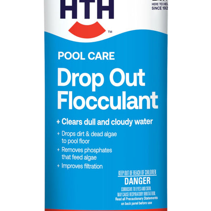 HTH 67229 Swimming Pool Care Drop Out Flocculant, Clears Dull & Cloudy Water Fast, Drops Dirt & Dead Algae to Pool Floor, Restores Crystal Clear Water, 32oz