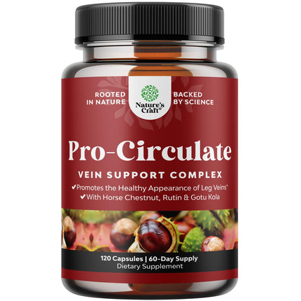 Natures Craft Vein Support Supplement for Leg and Veins - Full Body Supplement for Spider & Varicose Veins and Improved Flow with Horse Chestnut Extract - Vegan Non-GMO Capsules - 120 Count