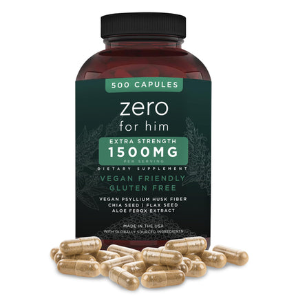 California Basics Fiber Supplements for Men (500 Count) - Daily Dietary Chia Flaxseed Psyllium Husk Vegan Capsules - High Fiber Supplement Pills Zero for Him Extra Strength Pills