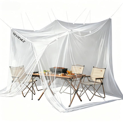 10'x10'x8.2' Outdoor Camping&Patio Mosquito Netting,Large Mosquito Netting with Hanging Ropes for Patio Camping Home Outdoor Travel (White)