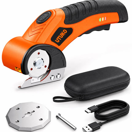 UTUKO Electric Cardboard Cutter – Upgraded High-Power 800RPM Brushless Motor, 3500mAh Cordless Rechargeable Electric Scissors, Heavy Duty Box Cutter for Cardboard, Carton Mat Cutter Blades orange