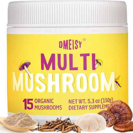 Dmeisy Mushroom Powder | for Mushroom Coffee, 20-in-1 Mushroom Complex with Lions Mane Powder, Reishi, Cordyceps, Turkey Tail & Herbs, Brain Supplements for Memory and Focus, Energy, Immunity - 5.3oz