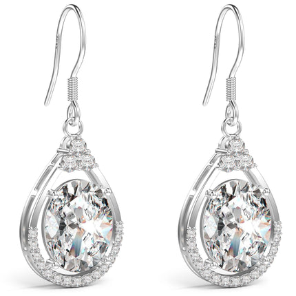 Oval Cut Cubic Zirconia Drop Dangle Earrings for Women Mom (Clear)
