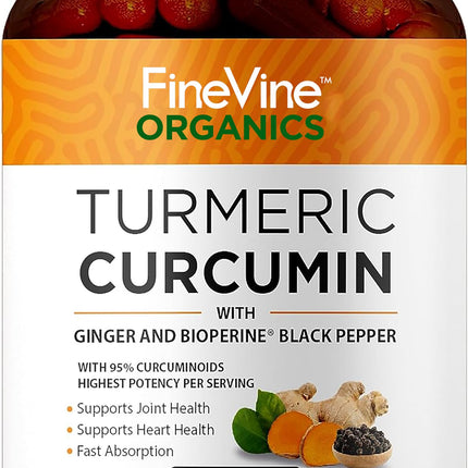 Turmeric Curcumin with BioPerine Black Pepper and Ginger - Made in USA - 120 Vegetarian Capsules for Advanced Absorption, Joints Support