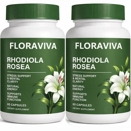 Floraviva Rhodiola Rosea Capsules | 500mg Rhodiola Rosea Extract Supplement for Stress Support, Mental Focus & Energy, Immune Function, Non-GMO, 60 Capsules