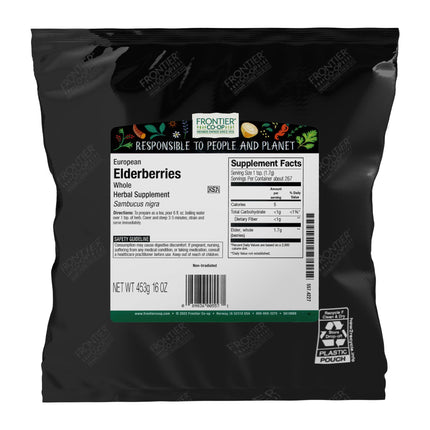 Frontier Co-op Dried Elderberries, European Whole - Non-GMO Elderberry Dried Fruit for Powder, Tea, Immune Support - Kosher | 16 Ounce (Pack of 4)