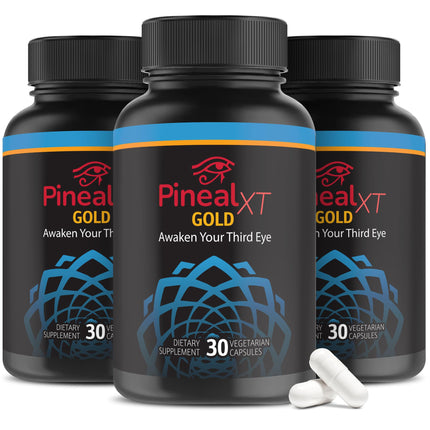 Nutraville Pineal XT Gold - Pineal Gland Supplement - Third Eye Awakening - Focus and Memory Supplement for Brain - 7 Powerful Ingredients Decalcify, Detox, and Activate Your Pineal Gland, 3 Pack