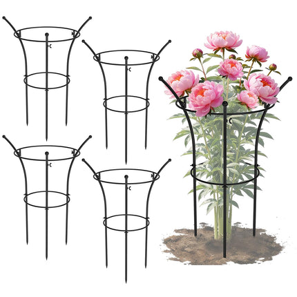 4 Pack Peony Cages and Supports, 12.5"Dx24"H Dual-Ring Metal Plant Supports
