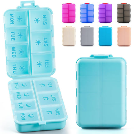 NEW Foldable & Double Protection Portable Weekly Pill Organizer 2 Times A Day with Etched Labels, AM PM 7 Day Week Medicine Box, Daily Travel Pill Case Dispenser for Vitamin, Supplement - Sky Blue