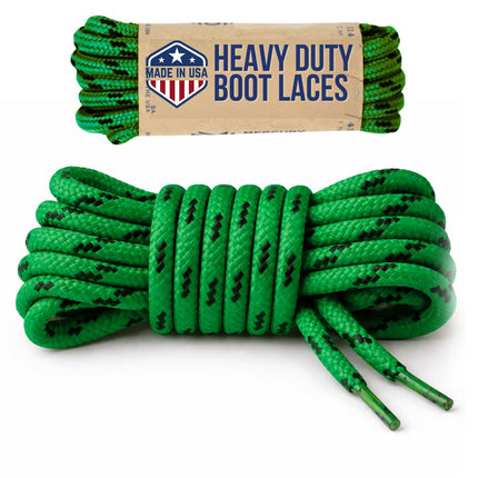 Mercury + Maia Honey Badger Boot Laces, USA Made Indestructible Shoelaces, Round Heavy Duty Bootlaces for Work & Hiking, Green Blk, 72 in (2p)