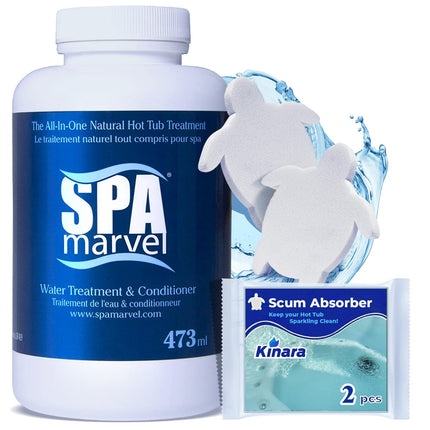 Spa Marvel Water Treatment & Conditioner – Enzyme-Based Hot Tub Water Care – Improves Water Quality, Comfort & Odor – Helps Reduce Chemicals – 16 fl oz – Lasts 30 Days – Includes 2 Sponges