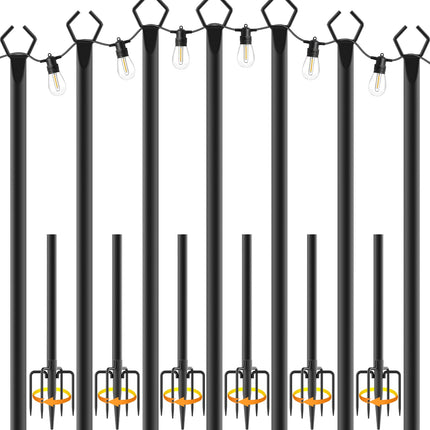 NUERPO 7 Pack String Light Poles,Metal Poles for Hanging Outdoor Light Strings,7 Pack 10 FT Light Poles Stand for Outside Garden,Patio,Wedding,Backyard,Deck,Party