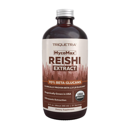Organic Reishi Mushroom Extract - 70% Beta Glucans - Highest Active Nutrient Levels, Max Potency Cordyceps Tincuture, US Grown + Ultrasonic Extraction - Energy, Immunity, Sleep and Stress - 8 oz.