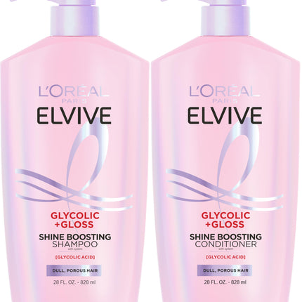L’Oreal Paris Elvive Glycolic + Gloss Shampoo and Conditioner Set, 56 Fl Oz