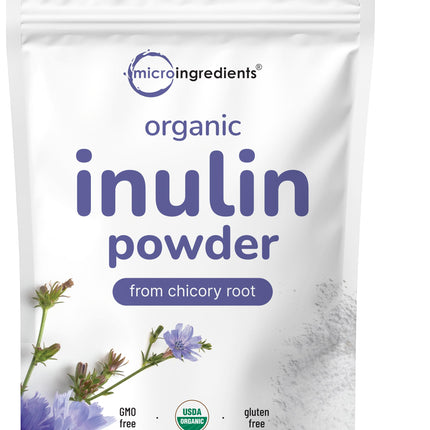 Micro Ingredients Organic Inulin Fiber Powder, 2lb | Natural Prebiotic to Support Digestive & Gut Health | Soluble, Easily Digestible | Unflavored, Vegan