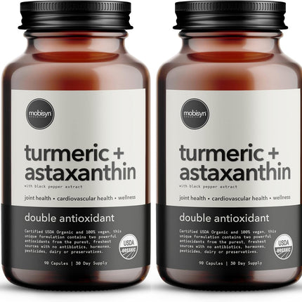 Organic Astaxanthin 12mg Plus Turmeric 1500mg, Black Pepper Extract, High Absorption, Eye, Heart, Skin, Joint, Vegan, Gluten-Free, Non-GMO, Double Antioxidant, Turmeric Curcumin Supplement, 60-Days