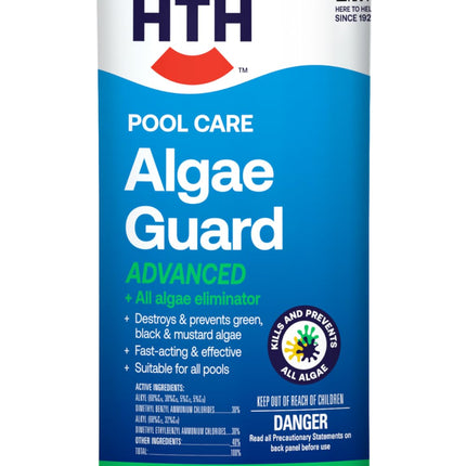 HTH 67243 Swimming Pool Care Advanced Algae Guard - Destroys and Prevents Green, Black & Mustard Algae for Crystal Clear Water, Fast Acting & Effective Swimming Pool Chemical, 32oz