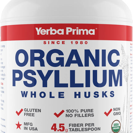 Yerba Prima Organic Psyllium Whole Husks Colon Cleanser - 20 oz - Natural Daily Dietary Fiber Supplement 20oz, Colon Cleanser, Regularity & Detox Cleansing Support, Gluten Free, Non GMO, Vegan