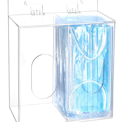 QWORK Clear Acrylic Mask and Glove Organizer – Dual Compartment Dispenser for Office & Home Use